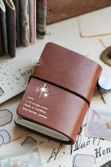 It’s a mini journal set!
There are two cover colors available, however this listing is specifically for the brown cover.
This set includes:
mini tote bag*1/ moon charm*1/ brown mini leather journal*1/
mini brass journal charm*1/ mini notepad B*1/ Vintage number label sticker roll-black*1/
mini journal inserts*4/ mini ticket stamp set A*1