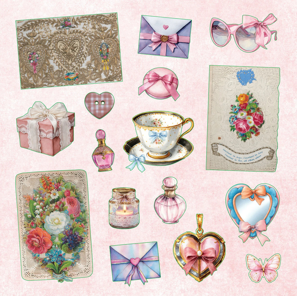Celebrate the power of all things pink and pretty with this fun and flirty sticker book!

50 vibrant pages brim with more than 800 stickers, all featuring a feminine flourish!
Eclectic assortment spans a diverse range: Buttons, bows, and berries; kittens and cupcakes; hearts and flowers; vintage delights; plus an assortment of beautiful borders, labels, uplifting phrases, and more!