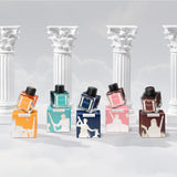 Immerse your writing in mythic beauty with Laban’s Greek Mythology fountain pen inks. Each 50ml bottle is inspired by the gods of Olympus, with packaging featuring beautifully illustrated deities holding pens.

There are two collections—Greek Mythology I and II—each with five richly saturated, pH-neutral, and fountain pen-friendly colors

Series I: Apollo Orange, Artemis Navy, Aphrodite Pink, Demeter Brown, Poseidon Green Series II: Ares Red, Hermes Sky-Blue, Athena Gray, Hera Dark-Green, Zeus Purple

Each 