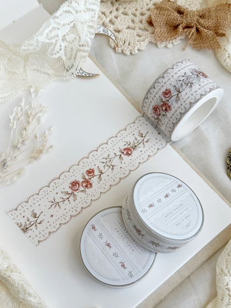 Cinta washi roja con encaje y rosas de 30 mm