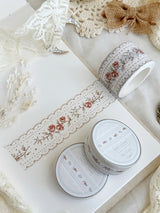 Cinta washi roja con encaje y rosas de 30 mm