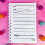 Keep track of your book reviews with this cute book review journal. There are 100 pages for different book reviews. Each review page includes the Title, Author, Start and Finish Dates, Star Rating, Favorite Quote area and your Review!&nbsp;

*DETAILS*

Size: 6x9"

Paper: 80lb interior paper

Wire coil binding

Gloss laminate cover