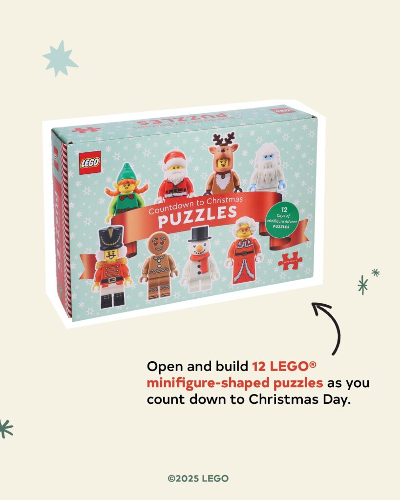 A new LEGO® advent calendar just for puzzle lovers! Open and build twelve LEGO minifigure-shaped puzzles as you count down to Christmas Day.

This unique puzzle advent calendar delivers twelve days of puzzle-building fun! Beneath the cover flap are twelve perforated windows, each containing a mini jigsaw puzzle. This festive puzzle set features beloved Christmas LEGO minifigure designs, including Santa and Mrs. Claus, Gingerbread Man, Frosty, and more! 