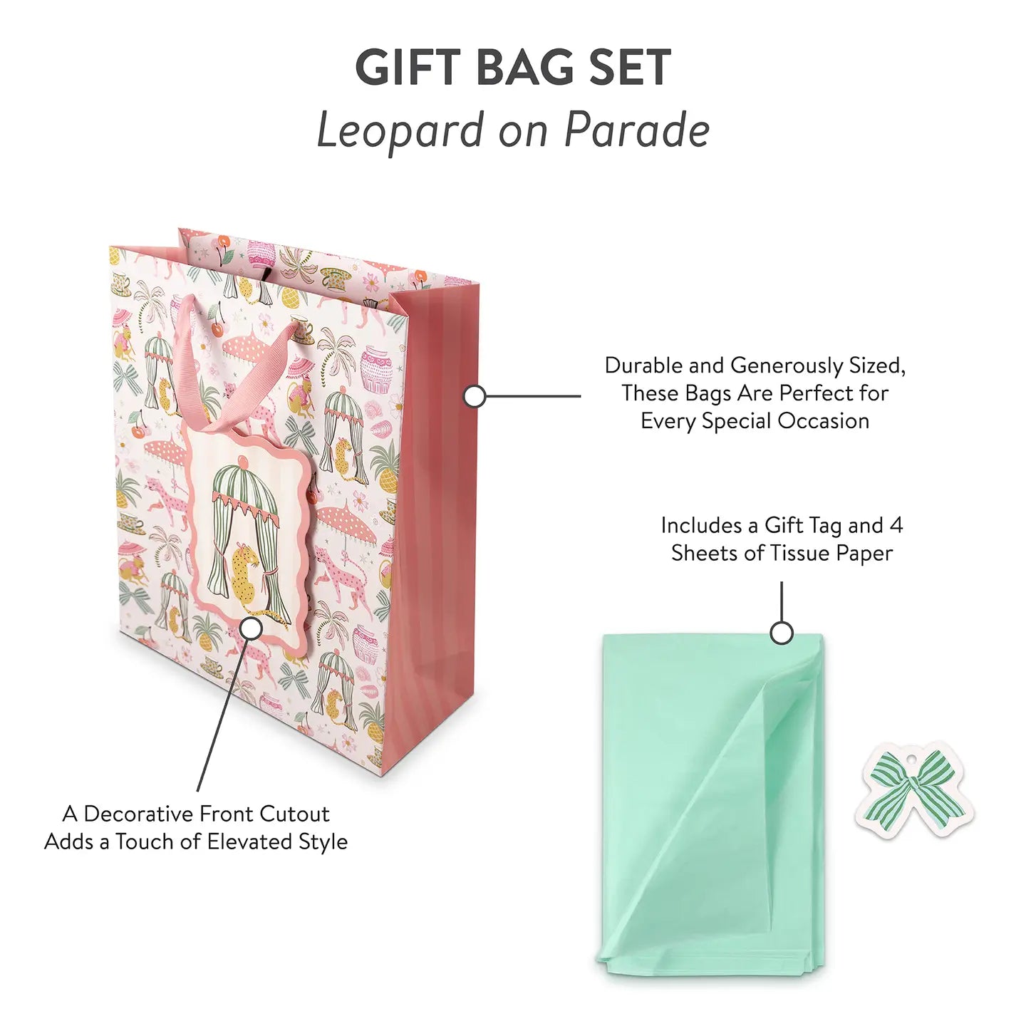Leopard On Parade Large Vertical Gift Bag with Tissue Paper