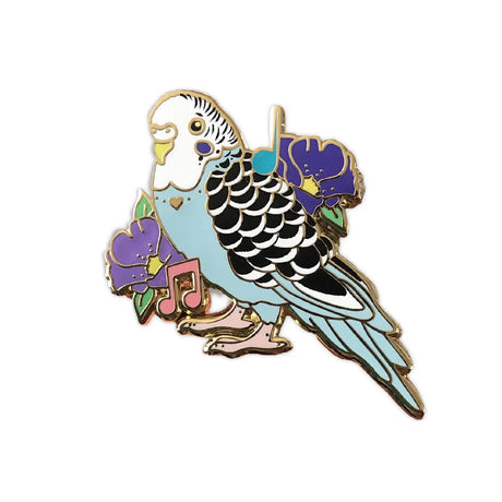 Sweet Parakeet pin for the bird and pet lover!

✦ Hard enamel
✦ Shiny gold metal
✦ 2 inches
✦ 2 Posts for extra security
✦ Rubber backings
✦ Back stamped for authenticity

Comes packaged on a backing card.