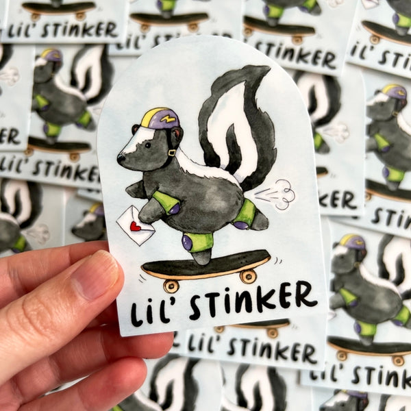 Lil' Stinker Skateboarding Skunk Sticker