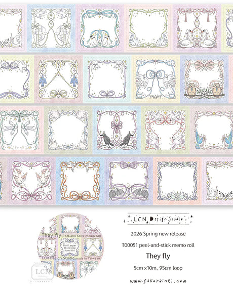 Lin Chia Ning Memo Sticker Roll - They Fly

A whimsical peel‑and‑stick memo roll featuring delicate flying creatures and bow‑themed frames.

Size: 5cm*10M&nbsp;
Loop: 95 cm&nbsp;
Simili paper