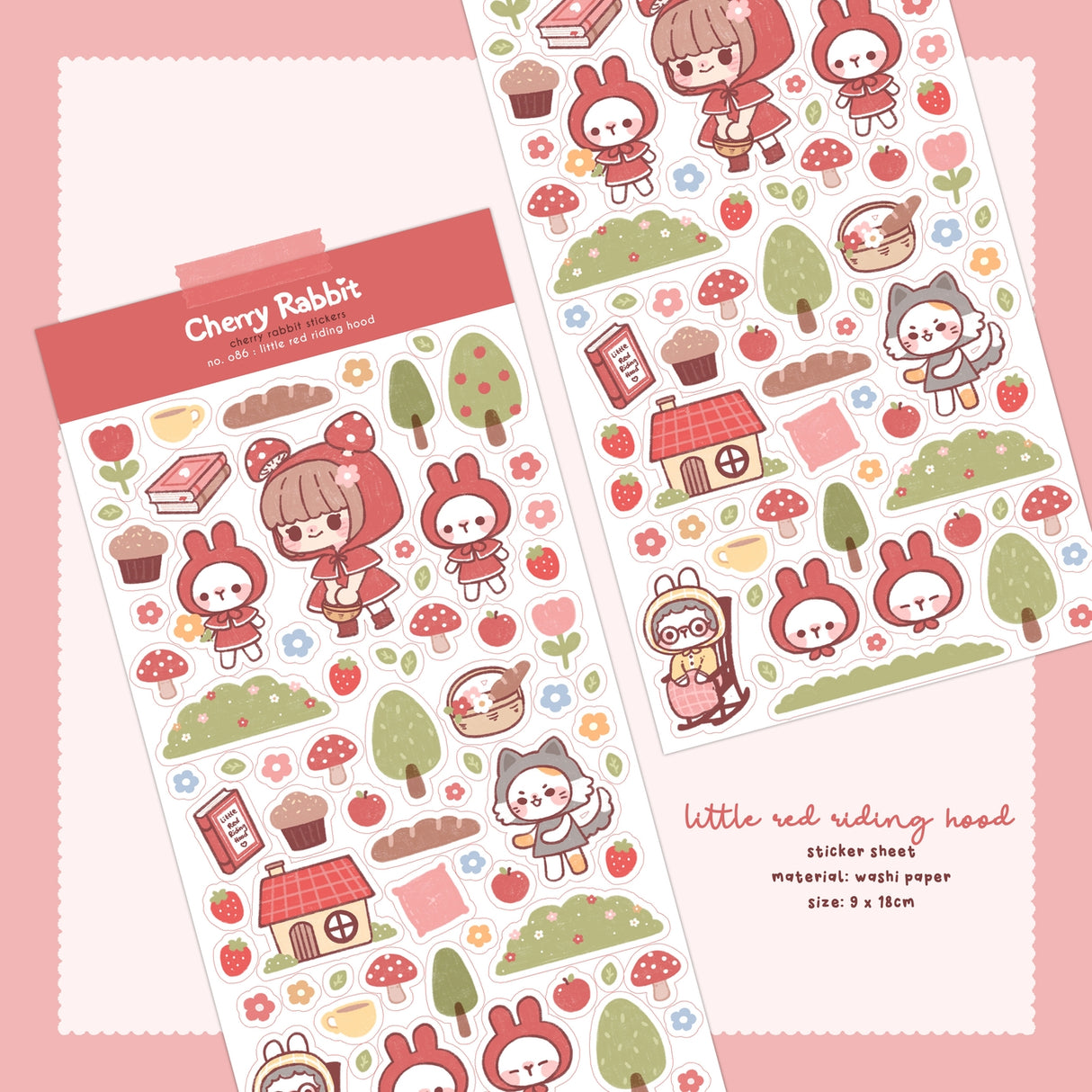Cherry Rabbit Little Red Riding Hood Sticker Sheet 086