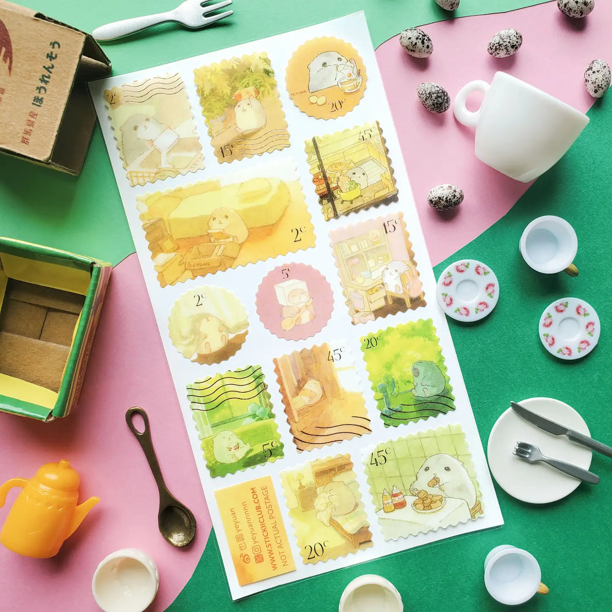 🐹☀️ Special delivery from @yeyuannnnn: a sticker stamp set featuring the sweetest little hamsters hard at work and hard at rest! These cozy cuties wash dishes, organize their desks, cook dinner, snack in the sunshine, and take the most well-earned naps after a busy day of very important hamster business.

Art by: @yeyuannnnn