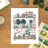 Postcard featuring my original watercolor and ink illustration of the oddities and books tucked away in the shelves of an inquisitive astronomer, including several star charts and a sleeping cat.

• Printed on high quality card stock
• Each postcard measures 4.25 x 5.5" (A2)