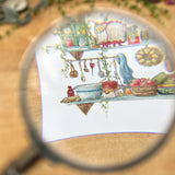 Postcard featuring my original watercolor and ink illustration of the vintage oddities and books tucked away in the shelves of a vintage baker, including a well-loved recipe book, a mixing bowl, and a tower of tasty treats.

• Printed on high quality card stock
• Each postcard measures 4.25 x 5.5" (A2)