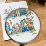 Postcard featuring my original watercolor and ink illustration of the oddities, books, and tools tucked away in the shelves of a vintage sailor, including an inquisitive seagull in a captain’s hat, a diving helmet, and a message in a bottle.

• Printed on high quality card stock
• Each postcard measures 4.25 x 5.5" (A2)