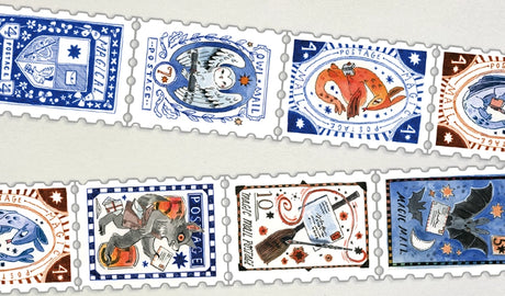 Who wouldn't want to get some mail delivered by owl or werewolf or a sweet witch on a broom? These designs were made with the idea of postage from a magical world where the mail was delivered in a much more interesting way.

Measuring 25mm in width, this tape is the perfect accessory for adding a touch of magic to your projects.