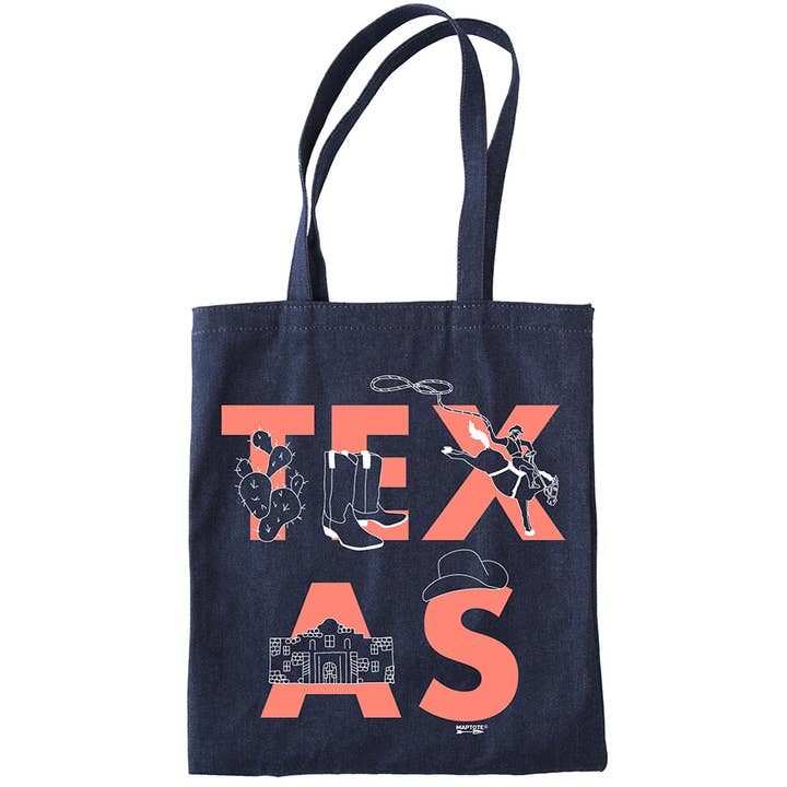 Maptote - Texas Font Denim Tote
