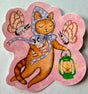 A cat and his lantern attract moths as they float amongst the stars.

This vinyl matte sticker is weather and waterproof-stick it on a notebook, bike, or car- it's going to stick around! Heck, throw it on a water bottle and through the dishwasher. This sticker can go anywhere. Sticker measures 3.5" x 4.5" Printed in USA.