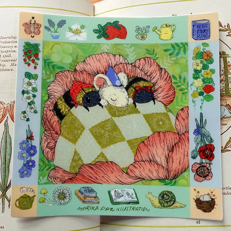 These bumbles and their mouse friend are having sweet dreams.

This vinyl matte sticker is weather and waterproof-stick it on a notebook, bike, or car- it's going to stick around! Heck, throw it on a water bottle and through the dishwasher. This sticker can go anywhere. Sticker measures 4.5" x 4.5" Printed in USA.