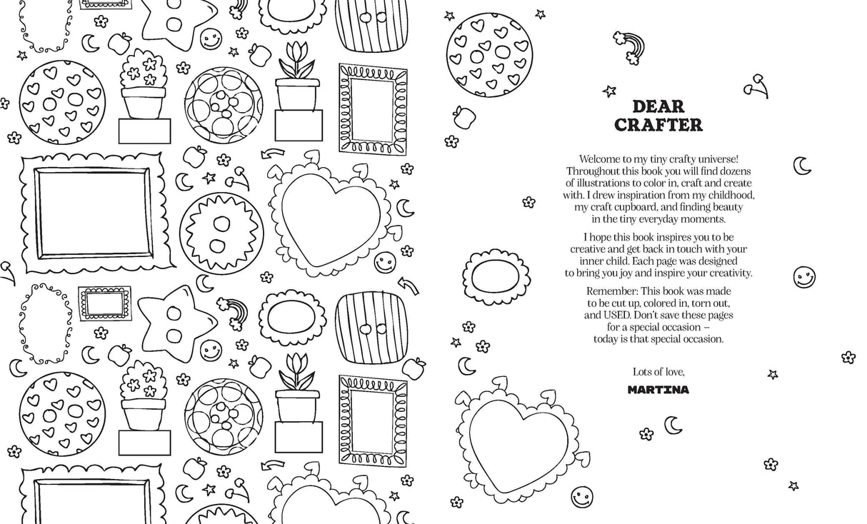 Pick up your coluring pencils, scissors and glue… we're going on a junk journaling adventure!

Embrace your creativity with this coloring book specifically made for scrapbookers by the queen of junk journaling. Martina Calvi has illustrated buttons, envelopes, frames, stamps, flowers, patterns, cut-out templates for foldable boxes, scraps and even postcards, to encourage you to take an offline mindful minute to yourself and play with paper.

Color, rip, cut, fold, stick, enjoy! And remember, don't save thes