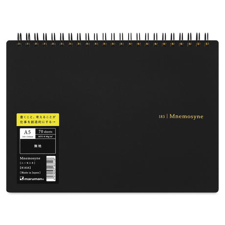Mnemosyne Notebooks by Maruman are a pinnacle refined, Japanese design. Named after the Greek goddess of memory, these notebooks include sheets of acid-free 80 gsm paper that’s super smooth to the touch. Whether sketching, note-taking, planning, or journaling, there is a style for every need.

Easy to carry size allows you to write down ideas.

You can specify the title and separate it for filing.

Original writing paper designed for ease of writing.

Size: A5- 148 x 210mm&nbsp;
Twin wire
Blank
80g / ㎡
70 s