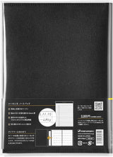 Maruman Mnemosyne A5 Soft Cover Notepad Holder contains a high quality 50 sheet notepad. Made of high quality PVC material, this beautiful black notepad cover is lightweight and slim and fits perfectly in briefcases or backpacks. This is the perfect notepad to write down ideas and plans wherever you are. Durable but soft and flexible protective cover protects the notepad inside.

The notepad is securely placed on the right side of the cover to take notes. The left side pocket is perfect for storing cards or
