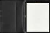 Maruman Mnemosyne A5 Soft Cover Notepad Holder contains a high quality 50 sheet notepad. Made of high quality PVC material, this beautiful black notepad cover is lightweight and slim and fits perfectly in briefcases or backpacks. This is the perfect notepad to write down ideas and plans wherever you are. Durable but soft and flexible protective cover protects the notepad inside.

The notepad is securely placed on the right side of the cover to take notes. The left side pocket is perfect for storing cards or