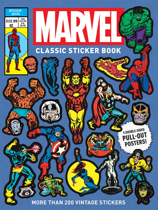 A super gift for fans, this book contains more than 200 vintage stickers featuring Marvel’s classic heroes and villains!&nbsp;

The Marvel Classic Sticker Book is the first to feature iconic, vintage stickers, including images from the comics and trading cards. Showcasing all of your favorite heroes and villains, the book includes five double-sided pull-out posters so you can make your own unique sticker creations on one side or create your own posters and comics on the other.

Whether you are a lifelong Ma