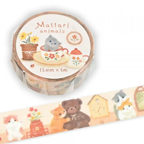 A masking tape depicting the days of each animal that lives
leisurely.
I drew a kitten relaxing in a warm room lined with teddy bears and pots.
It is recommended for decorating letters and notebooks.
