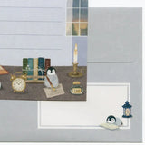 Relaxing Animals Day - A mini-letter depicting the days of each animal living in
a relaxed manner.
I drew a penguin enjoying reading in the study with candles and lights.
It is a size that can hold a photo (DSC format, L format) and can be mailed at a standard price.

Length 98× Width 148mm
8 pieces of stationery, 4 envelopes