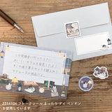 Relaxing Animals Day - A mini-letter depicting the days of each animal living in
a relaxed manner.
I drew a penguin enjoying reading in the study with candles and lights.
It is a size that can hold a photo (DSC format, L format) and can be mailed at a standard price.

Length 98× Width 148mm
8 pieces of stationery, 4 envelopes