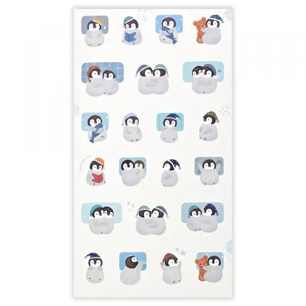 Relaxing Animals Night A series depicting each night of the animals that live leisurely.


This sticker contains two patterns: a cute penguin seal and a futon sticker.
The futon sticker is made of material that can be attached and peeled off, so you can enjoy layering it on the penguin
It is recommended for decorating notebooks.

2 Sheets included
Length 165× width 90mm
Sticker with penguins: Japanese paper masking sticker
&nbsp;Sticker with futon: High-quality paper sticker&nbsp;