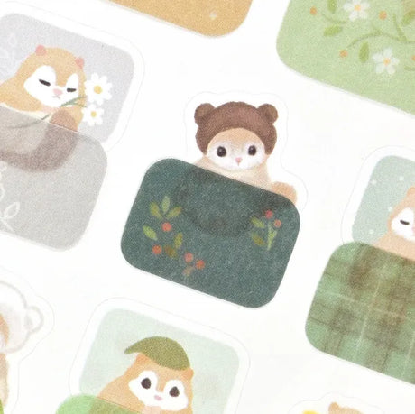 Relaxing Animals Night A series depicting each night of the animals that live leisurely.


This sticker contains two patterns: a cute flying squirrel seal and a futon sticker.
The futon sticker is made of material that can be attached and peeled off, so you can enjoy layering it on the squirrel.
It is recommended for decorating notebooks.

2 Sheets included
Length 165× width 90mm
Sticker with squirrels: Japanese paper masking sticker
&nbsp;Sticker with futon: High-quality paper sticker&nbsp;