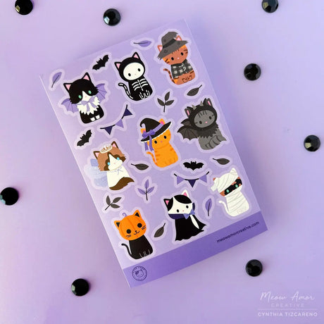Meow Amor Cat Halloween Purple Parade Sticker Sheet