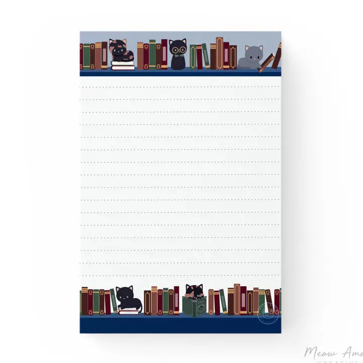 Don't settle for ordinary notepads. This dotted lined notepad with book cats makes capturing your thoughts a delightful experience. Stay organized while expressing your unique style.