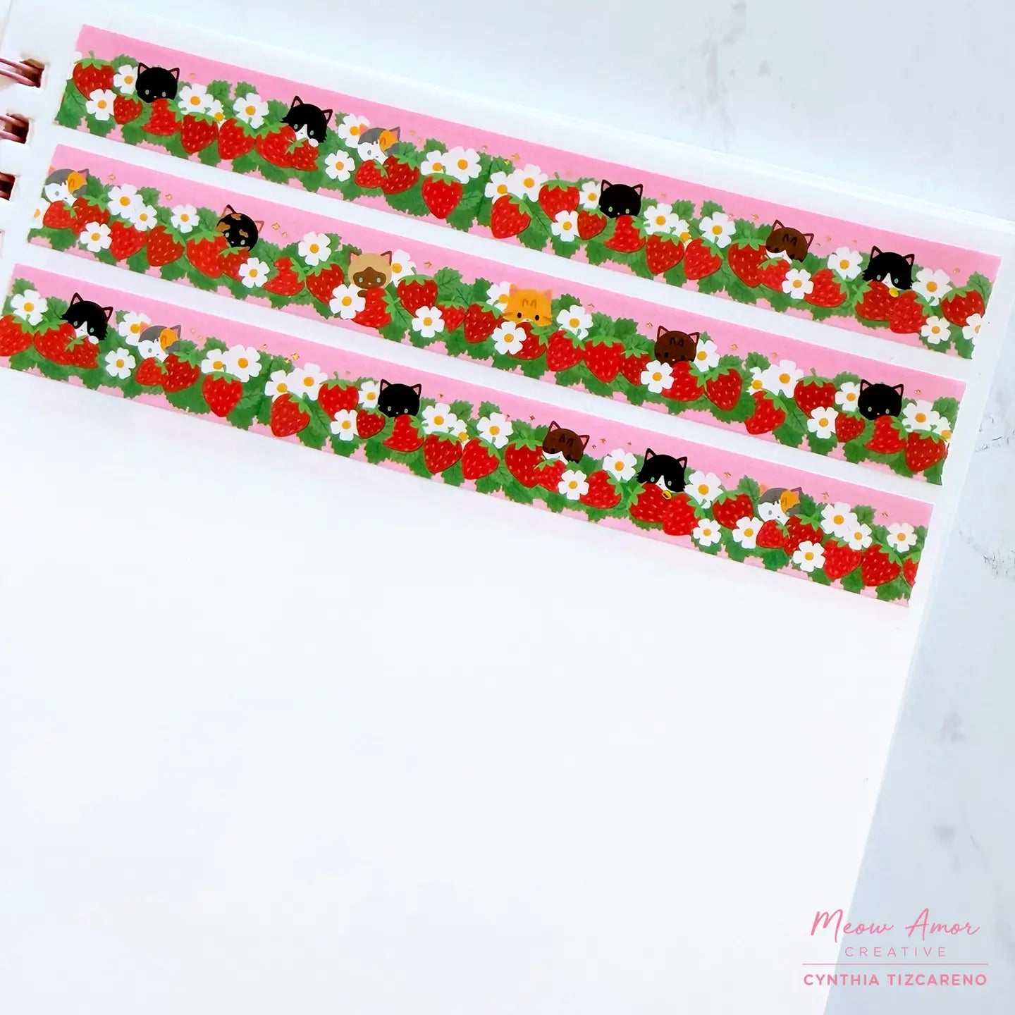 Adorable cats in strawberry field, with small details of gold foil. Ideal for journaling, scrapbooking, and craft projects.

Gold Foil Details
One&nbsp;10-meter long roll of washi tape
20mm wide, 32mm paper core


Colors might vary just a bit from your screen.