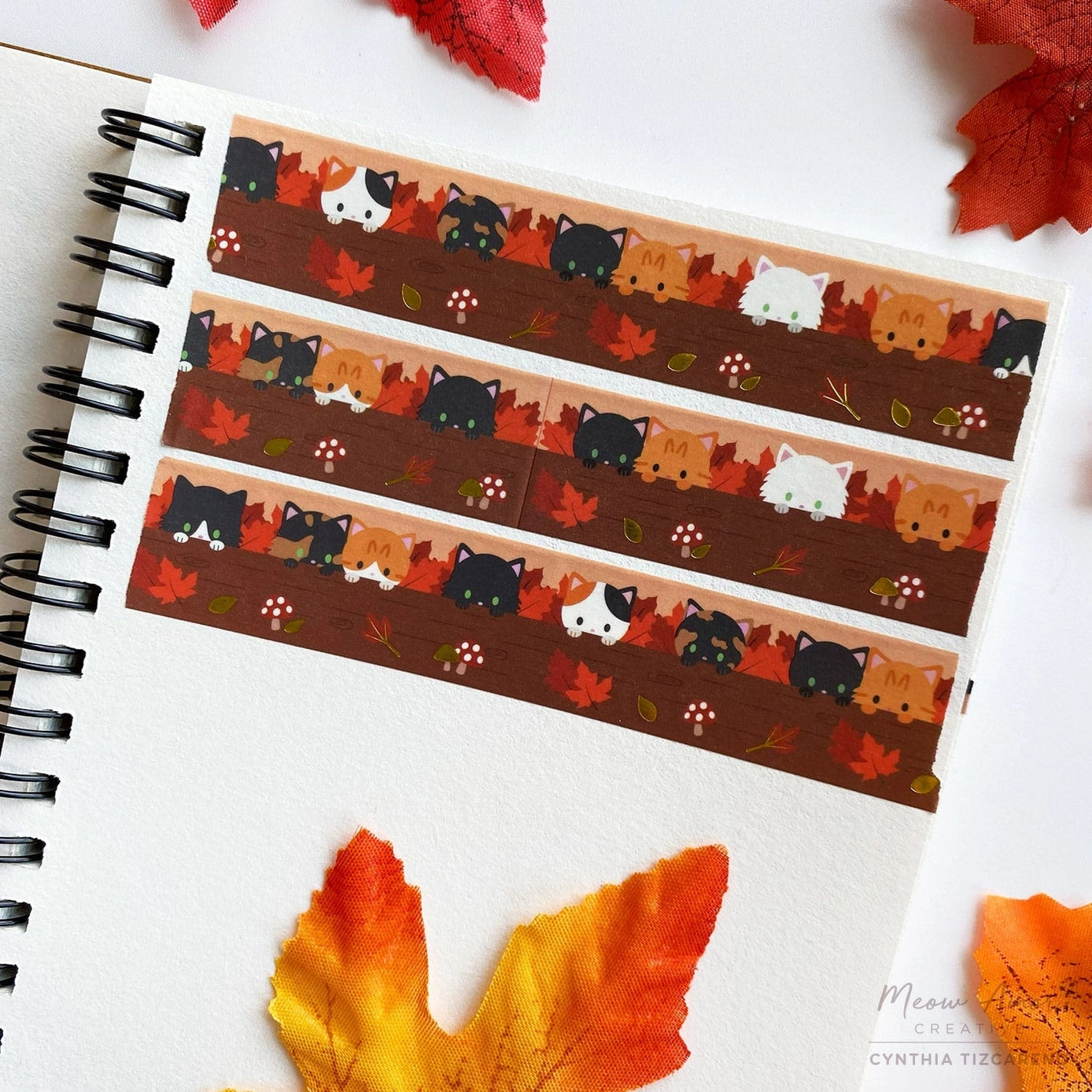 Meow Amor Creative Autumn Woodland Cats Gold Foil Washi Tape