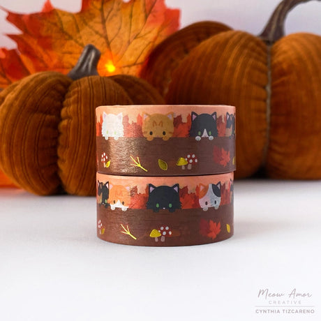 Meow Amor Creative Autumn Woodland Cats Gold Foil Washi Tape