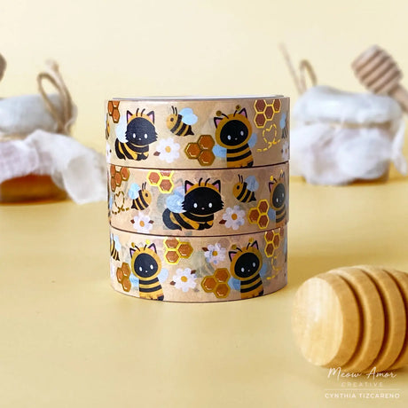 Meow Amor Creative Bee Cats Gold Foil Washi Tape