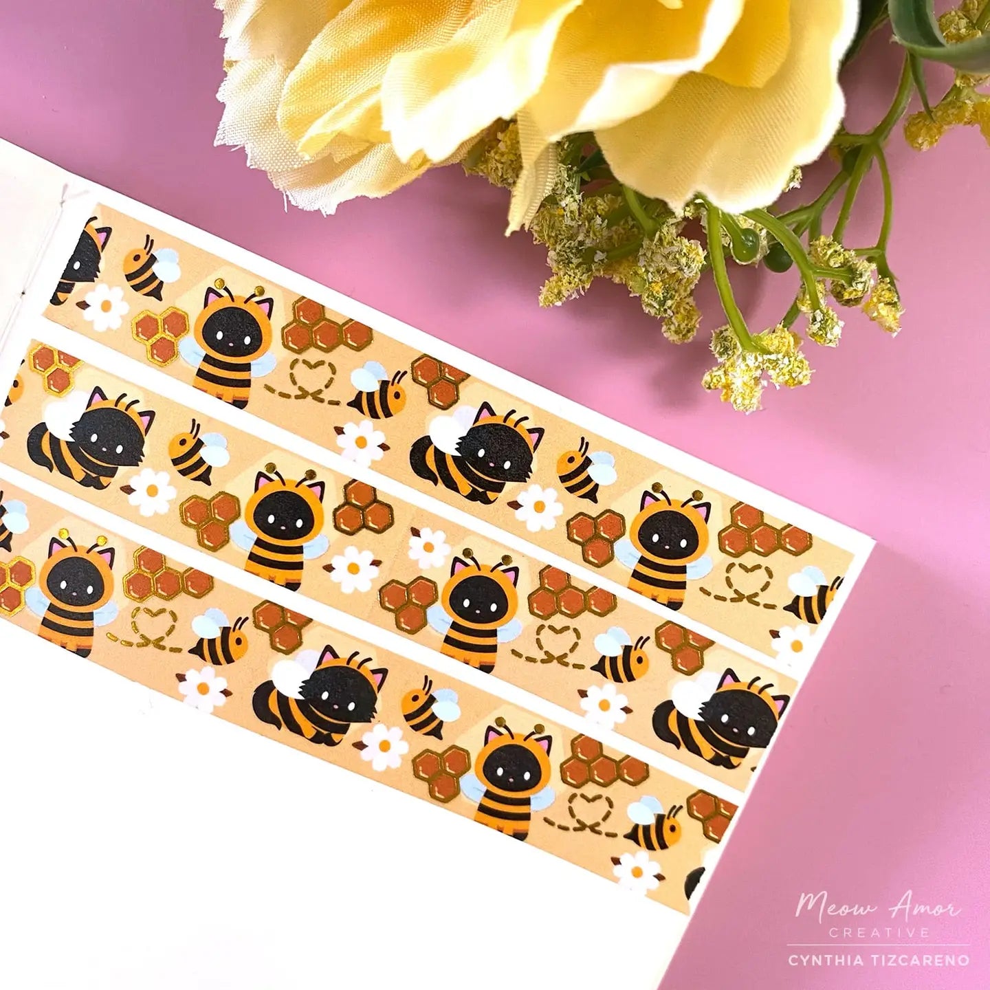 Meow Amor Creative Bee Cats Gold Foil Washi Tape