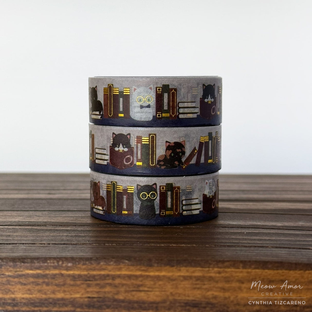 Meow Amor Creative Book Cats Gold Foil Washi Tape