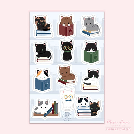 Meow Amor Creative Book Cats Sticker Sheet