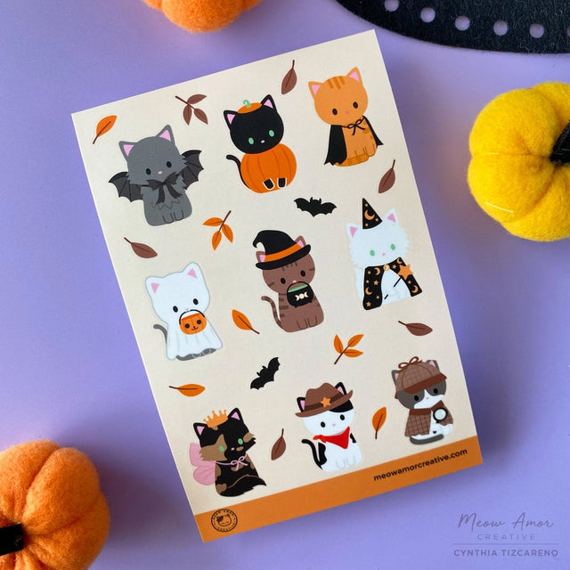 Meow Amor Creative Cat Halloween Parade Vinyl Sticker Sheet