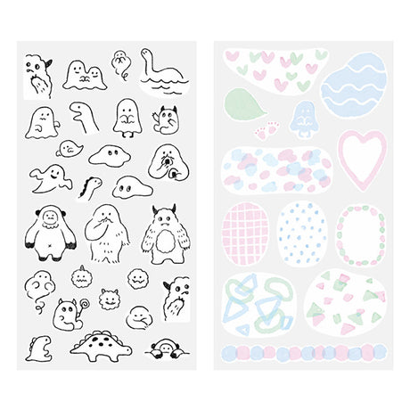 The "monster pattern" is a collection of illustrations inspired by UMA, such as slime, yeti, Bigfoot, and Nessie with a loose touch.



A wide variety of sticker designs to use with your notebook

These peel-and-stick washi stickers will make your daily records more fun. Simply stick them freely on the margins of your notebook to create a gorgeous page. It comes in a set of two stickers, each with a different design. It is a masking sticker type, so you can easily reapply it after applying it.
