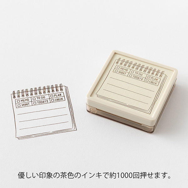 Midori - Pre-inked Stamp Soft Color Memo Pattern



&nbsp;This is a brown ink (soft color type) that blends well with the colors and decorations of writing instruments. By checking the Memo Pattern section, you can switch between six purposes: MEMO, TODO, PLAN, WANT, TODAY'S, and CHECK. Since it uses oil-based ink, it won't bleed even when you paint over the stamp with a water-based marker. You can stamp it on notebooks, diaries, or sticky notes, color it to your liking, and enjoy decorating it yourself.