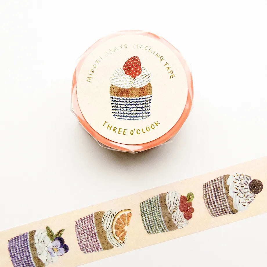 Cozyca Products - Midori Asano Washi Tape - THREE O' CLOCK

Washi tape by illustrator Midori Asano. During snack time at 3 o'clock, there are a lot of cute cupcakes. They all look very delicious! It has a stylish design with a subtly sprinkled gold foil stamping.

20mm wide x 5m long