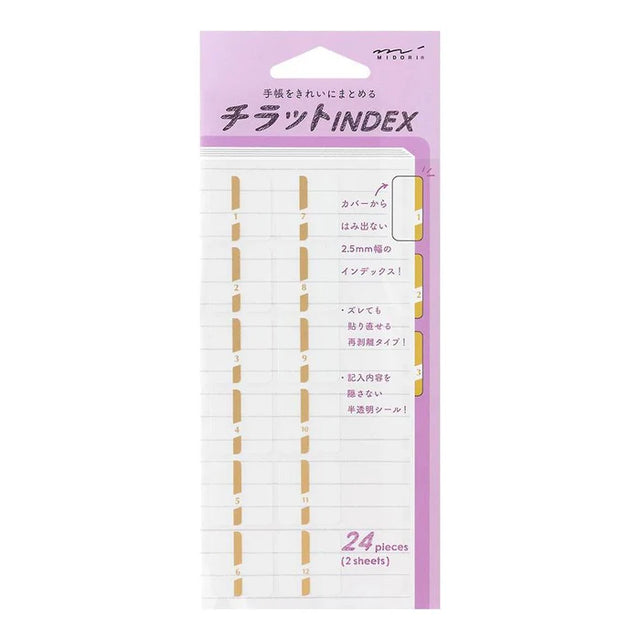 Midori Chiratto Index Tab Labels - Number Gold