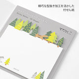 The "forest pattern" depicts the trees with squirrels and bears hidden within the forest. It has a simple and easy-to-write design. If you peek out the die-cut part from a notebook or notebook, you can even use it like a bookmark.&nbsp;

The bottom of the sticker is glued, and when attached, the top floats slightly. The glue part is cut out as little as possible to prevent tearing when flipped.

Includes 20 notes in each package