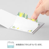 The "forest pattern" depicts the trees with squirrels and bears hidden within the forest. It has a simple and easy-to-write design. If you peek out the die-cut part from a notebook or notebook, you can even use it like a bookmark.&nbsp;

The bottom of the sticker is glued, and when attached, the top floats slightly. The glue part is cut out as little as possible to prevent tearing when flipped.

Includes 20 notes in each package
