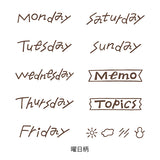 This fun rotating stamp by Midori allows you to choose from several designs and patterns that come with each stamp. The rotating stamp comes with an ink pad to be installed into the stamp before beginning to use it. This is a brown ink (soft color type) that blends well with the colors and decorations of writing instruments. Lock buttons on the side of the stamp allow you to lock the stamp into place when changing out the ink pad and when changing between designs to avoid mess.

These stamps are a great too
