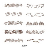 This fun rotating stamp by Midori allows you to choose from several designs and patterns that come with each stamp. The rotating stamp comes with an ink pad to be installed into the stamp before beginning to use it. This is a brown ink (soft color type) that blends well with the colors and decorations of writing instruments. Lock buttons on the side of the stamp allow you to lock the stamp into place when changing out the ink pad and when changing between designs to avoid mess.

These stamps are a great too