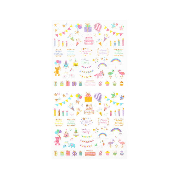 Midori Sticker Sheet - Anniversary Birthday


"Anniversary Stickers" are stickers that decorate birthdays and other anniversaries in a lively manner. In addition to monthly blocks, it can also be used as a point such as a weekly page or diary. The "Birthday Pattern" can be used to decorate birthdays with gorgeous stickers filled with foil. If you use a combination of large stickers such as cakes and decorative stickers, it will be more lively!