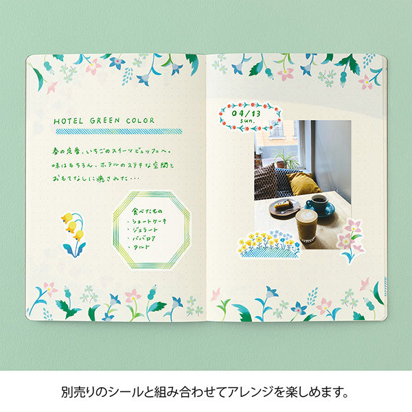 Yuru Log is a notebook series that allows anyone to easily keep a record of their daily lives in a "loose and fun" way. Yuru means Relax and Log stand for Record. It is perfect for people who want to enjoy recording their daily lives while decorating their notebooks or diaries but are not good at layout or drawing, or for beginners who are interested but find it difficult to get started.

The "floral pattern" design was created by Yui Okumura, known for its refreshing transparency and delicate use of color 